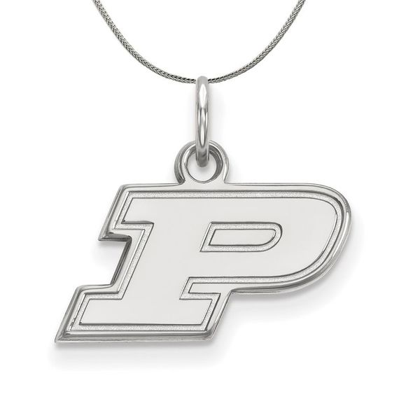 Sterling Silver Purdue XS (Tiny) Initial P Necklace - 16 Inch - Picture 1 of 7